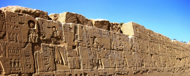 ancient egyptian temple with faded hyroglphyics